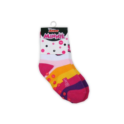 Non-slip children's ankle socks - Minnie mouse - plush - bow - pink striped - 19-22