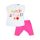 Nyári mintájú pamut póló-nadrág szett kisbabáknak - fehér-pink - 74