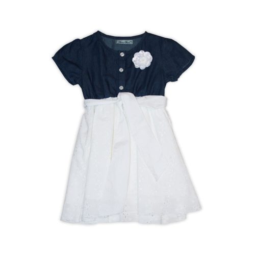 Jeans - summer dress with azure material combination - cotton dress - white-jean blue - 122