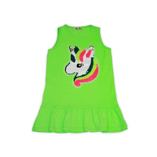 Ärmelloses Baumwollkleid mit Einhornmuster, verziert mit Pailletten – Grün – 110