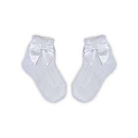  100% cotton baby girl ankle socks with crocheted upper part - decorated with bows