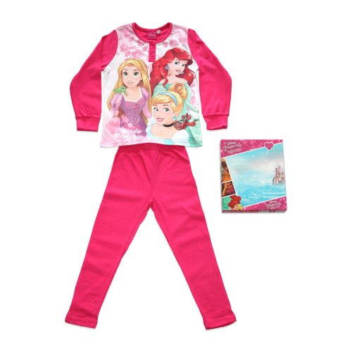 Hosszú vékony pamut gyerek pizsama - Hercegnők - Aranyhaj, Ariel, Csipkerózsika mintával - Jersey  - pink - 98