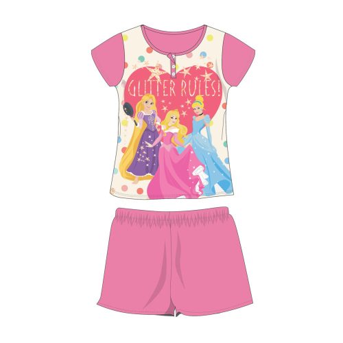 Nyári rövid ujjú gyerek pamut pizsama - Disney Hercegnők - rózsaszín - 104