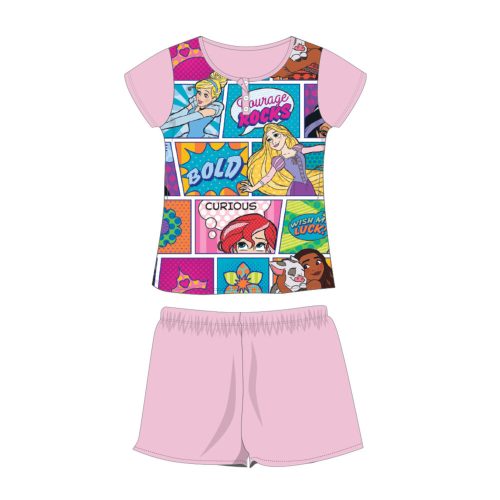 Nyári rövid ujjú gyerek pamut pizsama - Disney Hercegnők - világosrózsaszín - 116