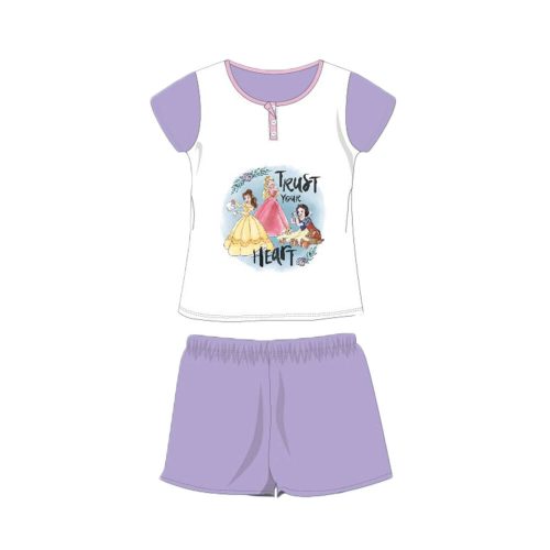 Nyári rövid ujjú gyerek pamut pizsama - Disney Hercegnők - Trust your heart felirattal - világoslila - 104