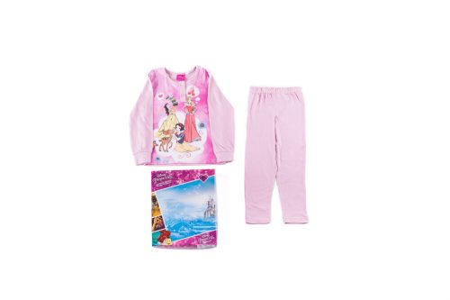 Hosszú vékony pamut gyerek pizsama - Disney Hercegnők - 104 - világosrózsaszín