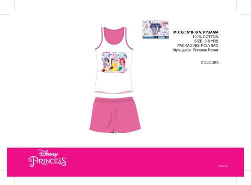 Disney Princess nyári ujjatlan gyerek pizsama - pamut pizsama - rózsaszín - 104