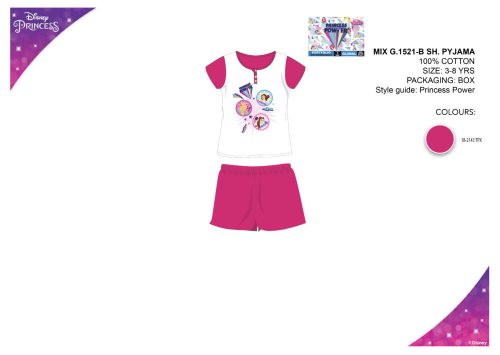Disney Hercegnők nyári rövid ujjú gyerek pizsama - pamut pizsama - pink - 98