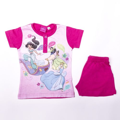 Rövid ujjú pamut gyerek pizsama - Disney Hercegnők - pink - 116