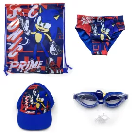   Set da spiaggia Sonic 4 pezzi (borsa da palestra+berretto da baseball+pantaloni da bagno+occhialini da nuoto)
