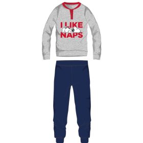   Snoopy Herren-Pyjama aus dünner Baumwolle – Jersey-Pyjama – Hellgrau-Dunkelblau