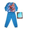 Hosszú vékony pamut gyerek pizsama - Pókember - absztrakt mintával - Jersey - középkék - 134