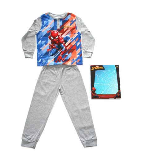 Hosszú vékony pamut gyerek pizsama - Pókember - absztrakt mintával - Jersey - szürke - 116