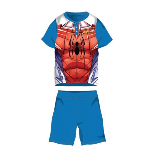 Letné detské bavlnené pyžamo s krátkym rukávom - Spiderman - stredne modré - 122