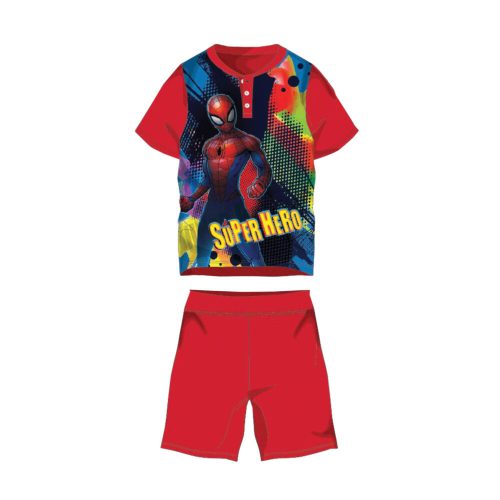 Nyári rövid ujjú gyerek pamut pizsama - Pókember - Super Hero felirattal - piros - 104