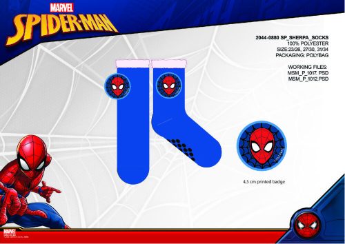 Spiderman csúszásgátlós meleg téli zokni gyerekeknek - sherpa zokni - sötétkék - 23-26