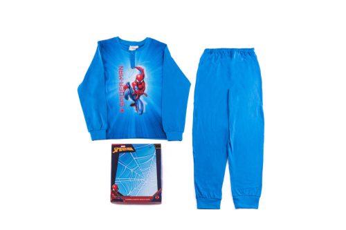 Hosszú vékony pamut gyerek pizsama - Pókember - 110 - középkék