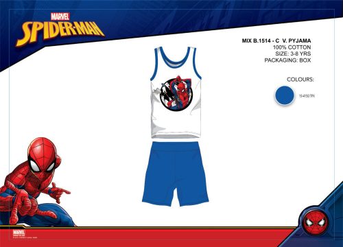 Spiderman letné detské pyžamo bez rukávov - bavlnené pyžamo - stredne modré - 104