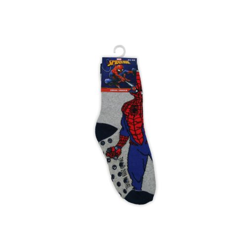 Protišmykové detské členkové ponožky - Spiderman - termoplyš - šedo-modré - 23-26