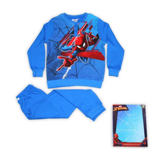 Winter cotton children's pajamas - Spiderman - medium blue - 104