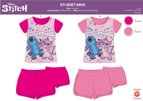 Stitch pamut nyári együttes kislányoknak - póló-rövidnadrág szett - rózsaszín - 104