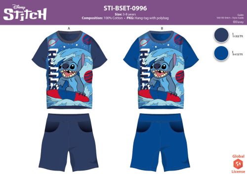 Stitch cotton summer ensemble for little boys - t-shirt-shorts set - medium blue - 128