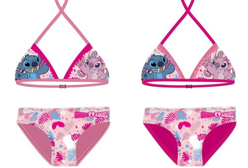 Stitch kétrészes fürdőruha kislányoknak - bikini háromszög felsőrésszel - pink - 104
