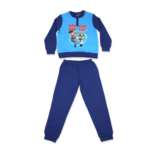 Toy Story hosszú ujjú kisfiú flanel pizsama - téli pamut pizsama - sötétkék