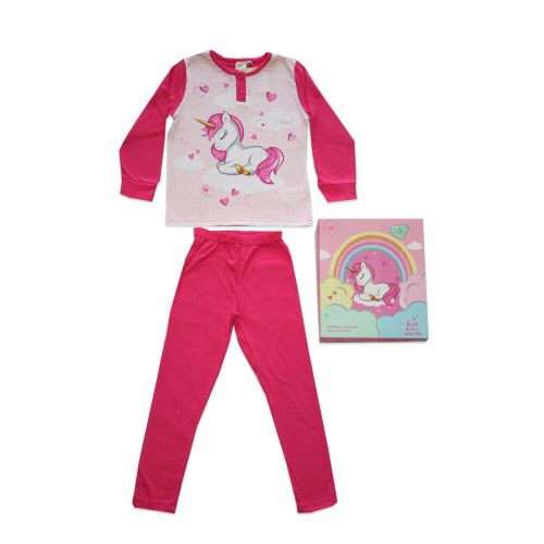 Hosszú vékony pamut gyerek pizsama - Unikornis - Jersey - pink - 104
