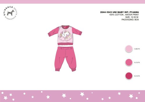Téli pamut interlock baba pizsama - Unikornis - rózsaszín - 86