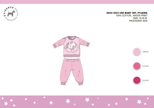 Téli pamut interlock baba pizsama - Unikornis - világosrózsaszín - 86