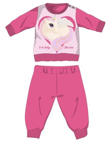 Unikornis téli pamut baba pizsama - interlock pizsama - pink - 80