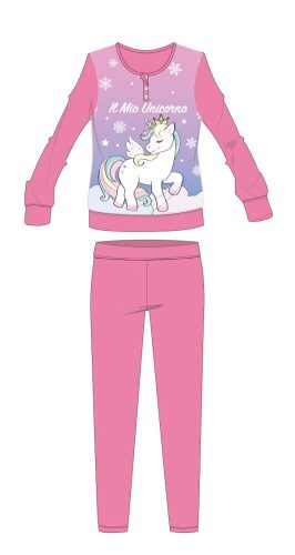 Unikornis téli vastag gyerek pizsama - pamut flanel pizsama - rózsaszín - 134-140