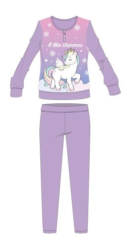 Unikornis téli vastag gyerek pizsama - pamut flanel pizsama - világoslila - 134-140