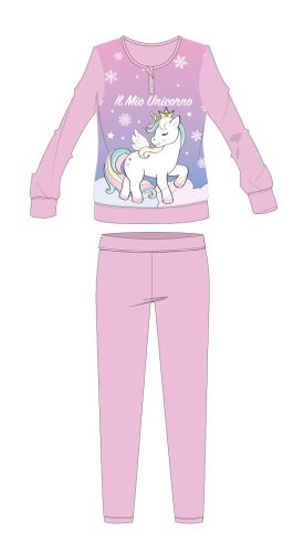 Unikornis téli vastag gyerek pizsama - pamut flanel pizsama - világosrózsaszín - 116