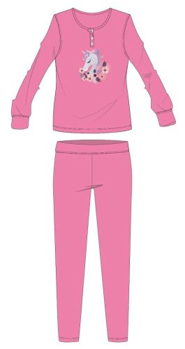 Unikornis pamut flanel pizsama - téli vastag gyerek pizsama - rózsaszín - 104
