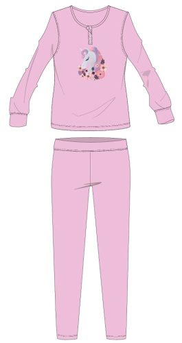 Unikornis pamut flanel pizsama - téli vastag gyerek pizsama - világosrózsaszín - 110