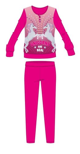 Unikornis téli pamut gyerek pizsama - interlock pizsama - Unicorns are real felirattal - pink - 104