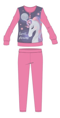 Unikornis téli pamut gyerek pizsama - interlock pizsama - Sweet Dreams felirattal - rózsaszín - 104