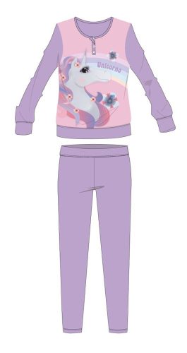 Unikornis téli pamut gyerek pizsama - interlock pizsama - Unicorno felirattal - világoslila - 104