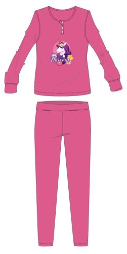 Unikornis téli pamut gyerek pizsama - interlock pizsama - rózsaszín - 134-140
