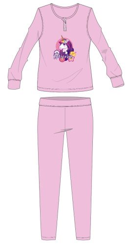 Unikornis téli pamut gyerek pizsama - interlock pizsama - világosrózsaszín - 104
