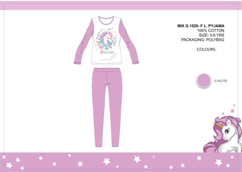 Unikornis gyerek jersey pizsama - pamut pizsama - világoslila - 104