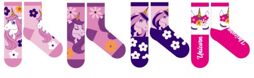 Unikornis gyerek pamut normál zokni - 4 pár/csomag