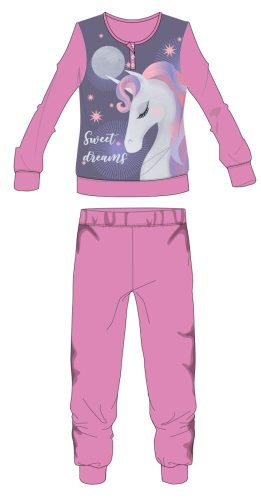 Unikornis polár pizsama - téli vastag gyerek pizsama - rózsaszín - 104
