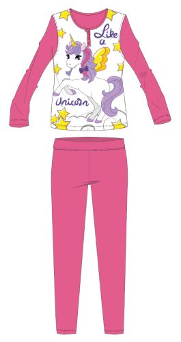 Unikornis hosszú vékony gyerek pizsama - pamut jersey pizsama - rózsaszín - 122