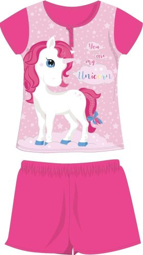 Unikornis nyári rövid ujjú gyerek pamut pizsama - jersey pizsama - pink - 110