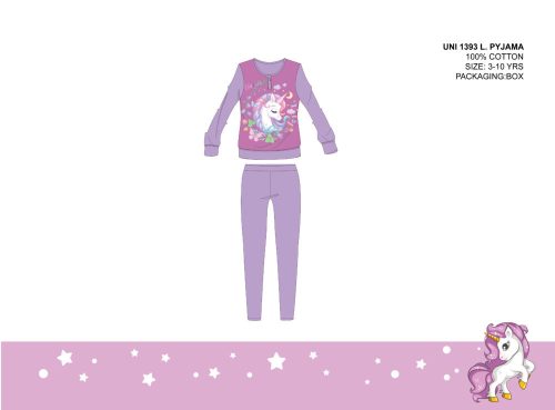 Unikornis vékony pamut gyerek pizsama - jersey pizsama - lila - 128