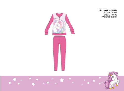 Unikornis vékony pamut gyerek pizsama - jersey pizsama - rózsaszín - 104