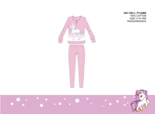 Unikornis vékony pamut gyerek pizsama - jersey pizsama - világosrózsaszín - 104